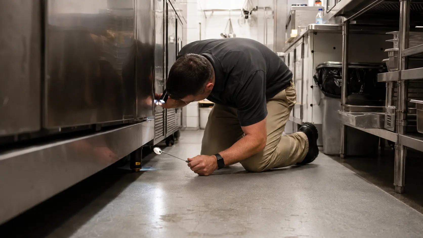 Técnico dando servicio en la cocina de un restaurante